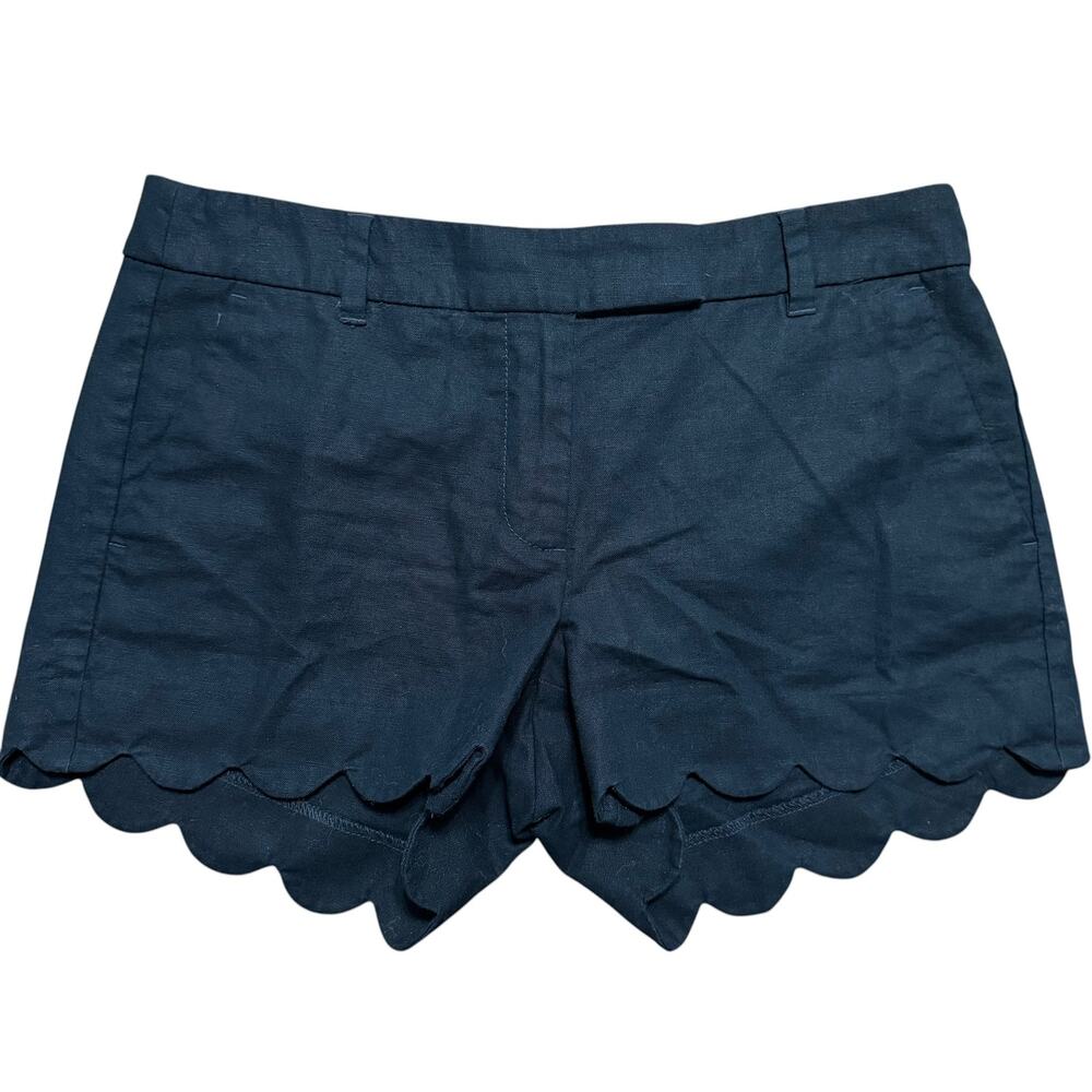 J.Crew Black Linen Cotton Scalloped Hem Shorts Size 8